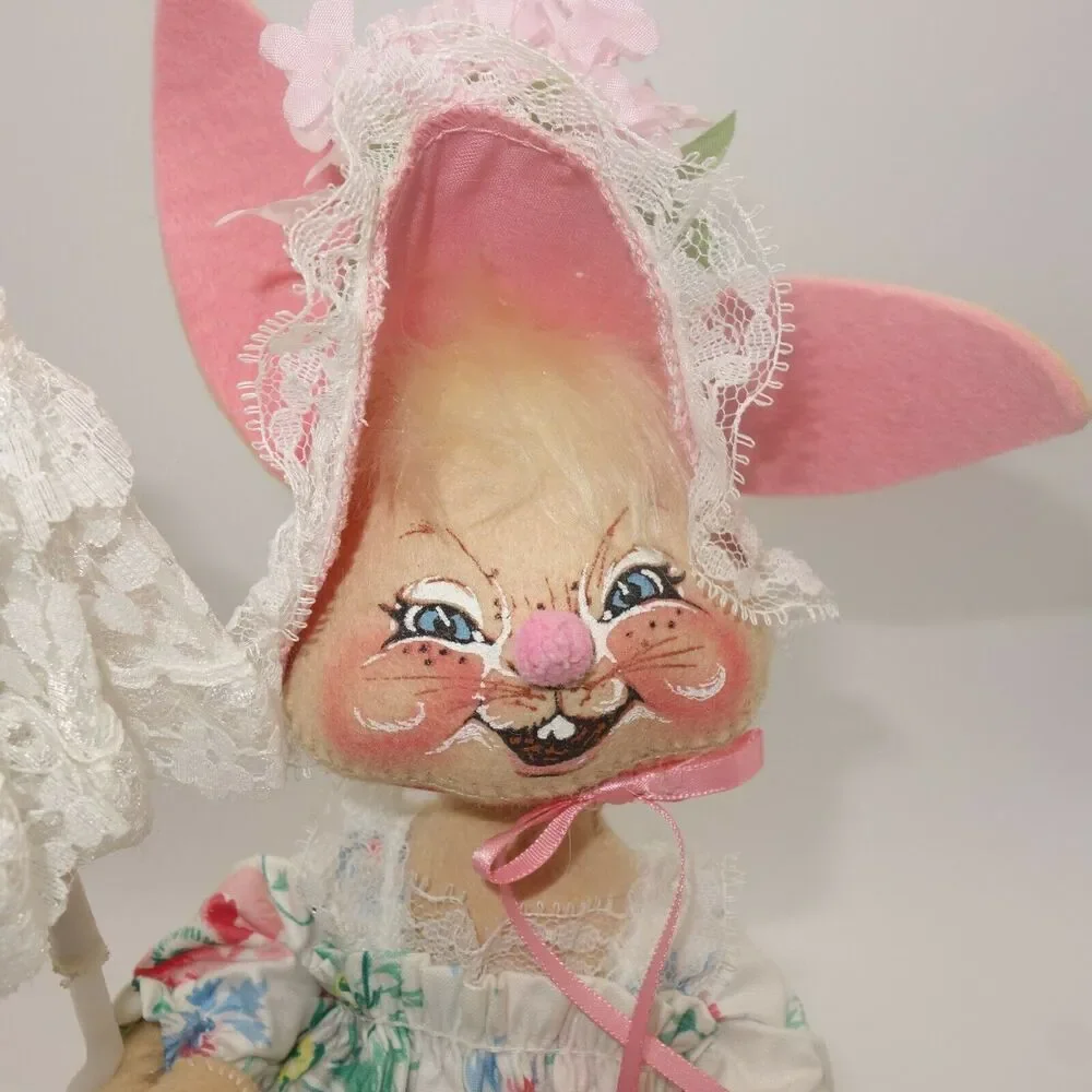 Vintage 1987 Annalee Mr. & Mrs. Easter Bunny Rabbit Pair Couple Parasol Poseable - Picture 8 of 12